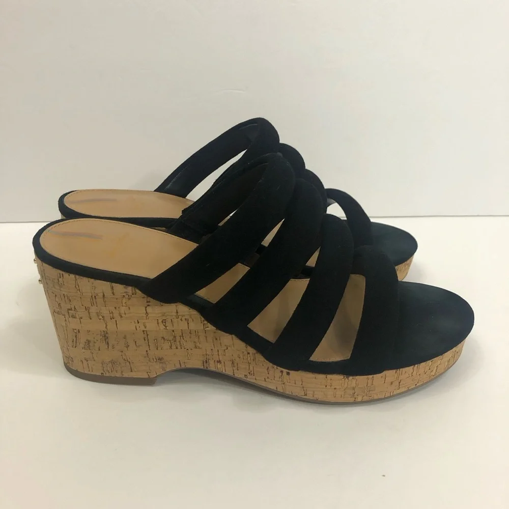 Sam Edelman Yuki platform wedge black suede 4 strap sandals.